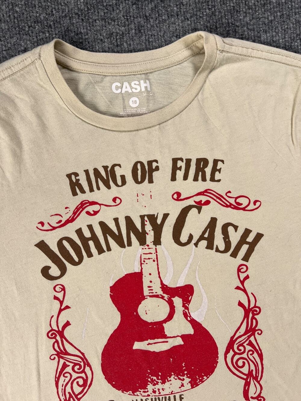 Johnny Cash T Shirt Ring Of Fire Beige Nashville Guitar Unisex Mens Small